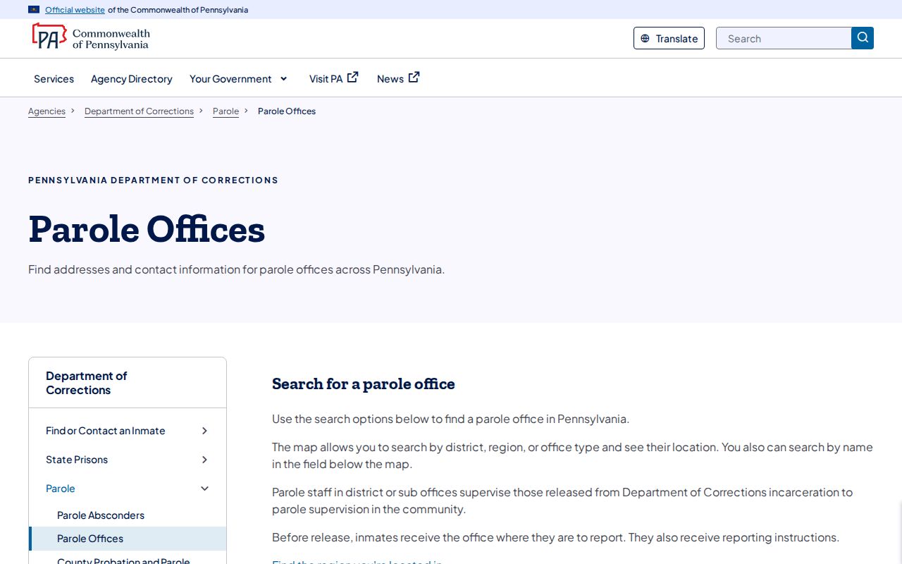 Somerset County state parole and probation office finder