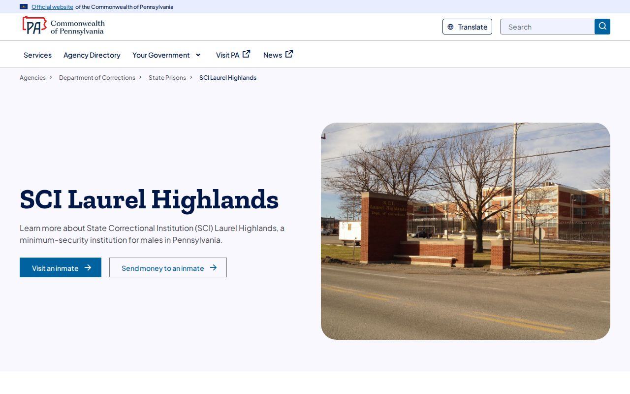 Official Pennsylvania DOC profile for SCI Laurel Highlands