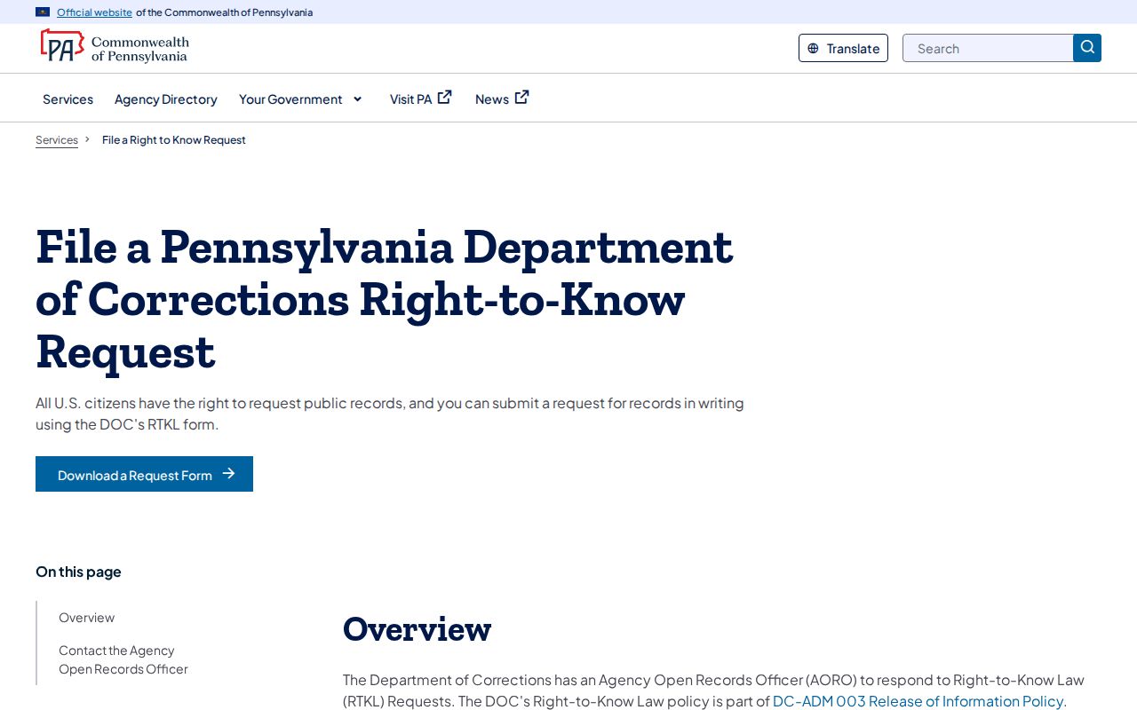 PA DOC Right-to-Know service for SCI Laurel Highlands release and discharge records
